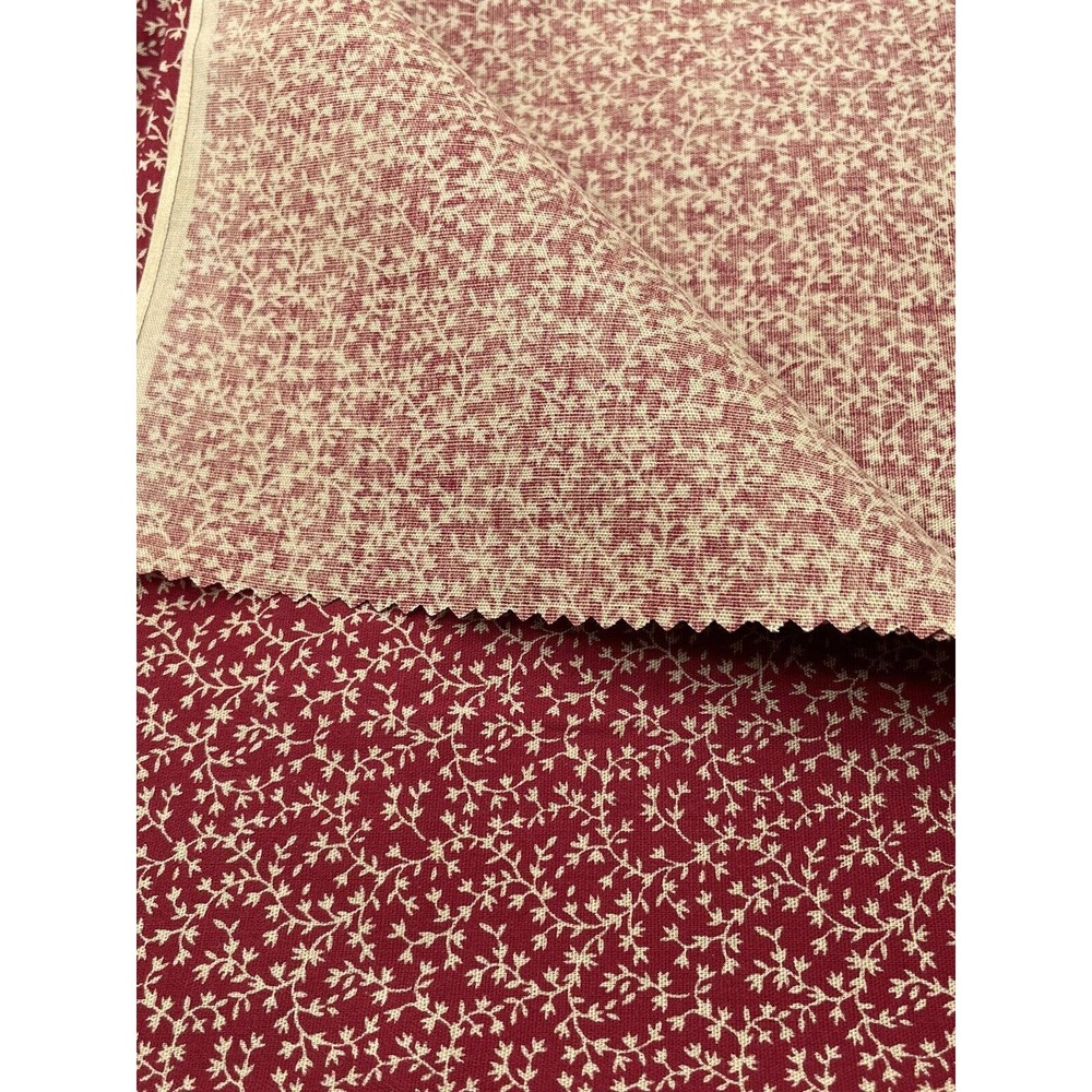 Burgundy Wine Red Color Fabric With Gold Leaves And Stems 43” X 23” - Picture 2 of 3